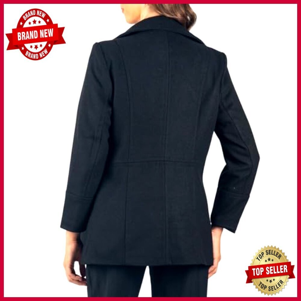 Women's Wool Blend Peacoat Double-Breasted 3/4 Length Overcoat Warm - Picture 6 of 7